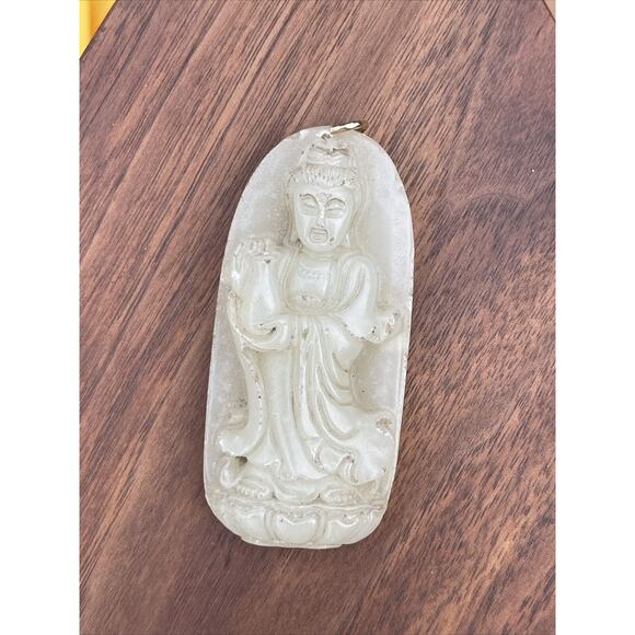 200ct Jade Vintage Jadeite Carved Pendant Necklace Buddha Estate Light Green - Picture 7 of 9